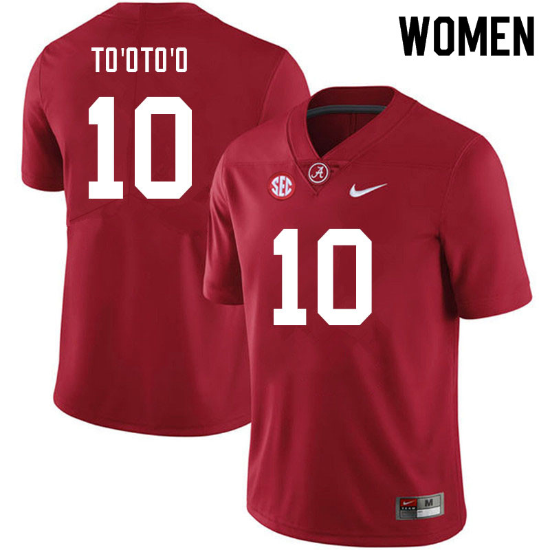 Alabama Crimson Tide Women's Henry To'oTo'o #10 Crimson NCAA Nike Authentic Stitched 2021 College Football Jersey JG16T23ZD